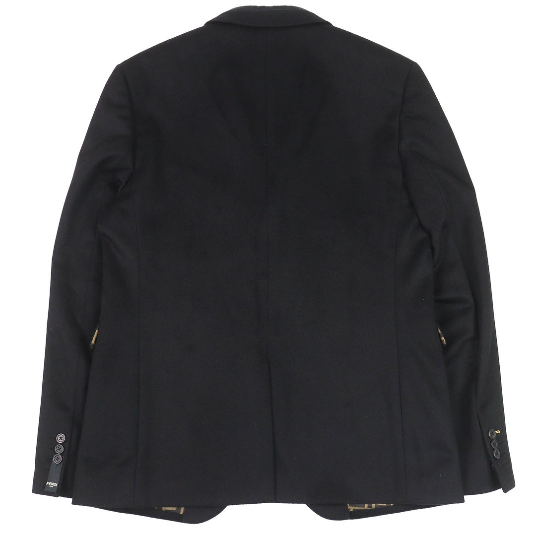 Excellent FENDI tailored jacket Lining FF logo Zucca Pattern black cashmere mens 52 FJ0562