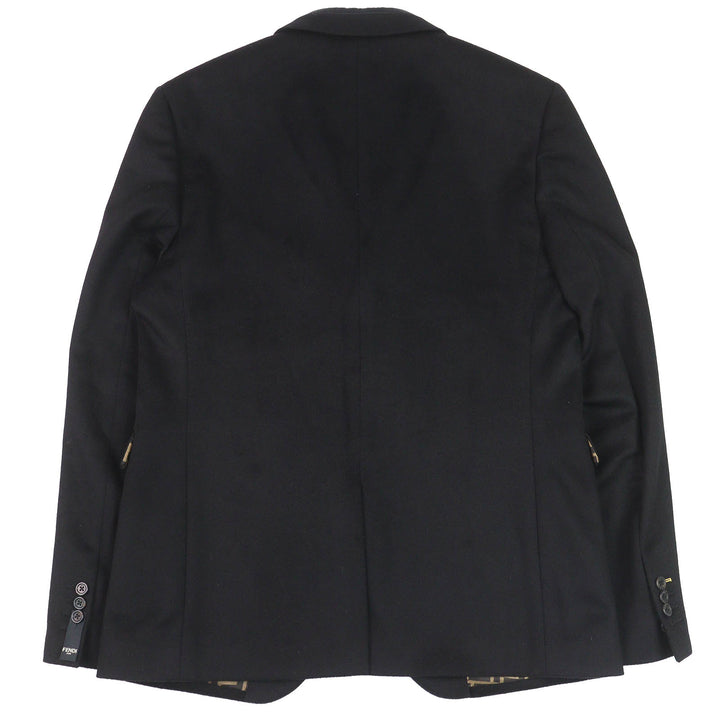 Excellent FENDI tailored jacket Lining FF logo Zucca Pattern black cashmere mens 52 FJ0562