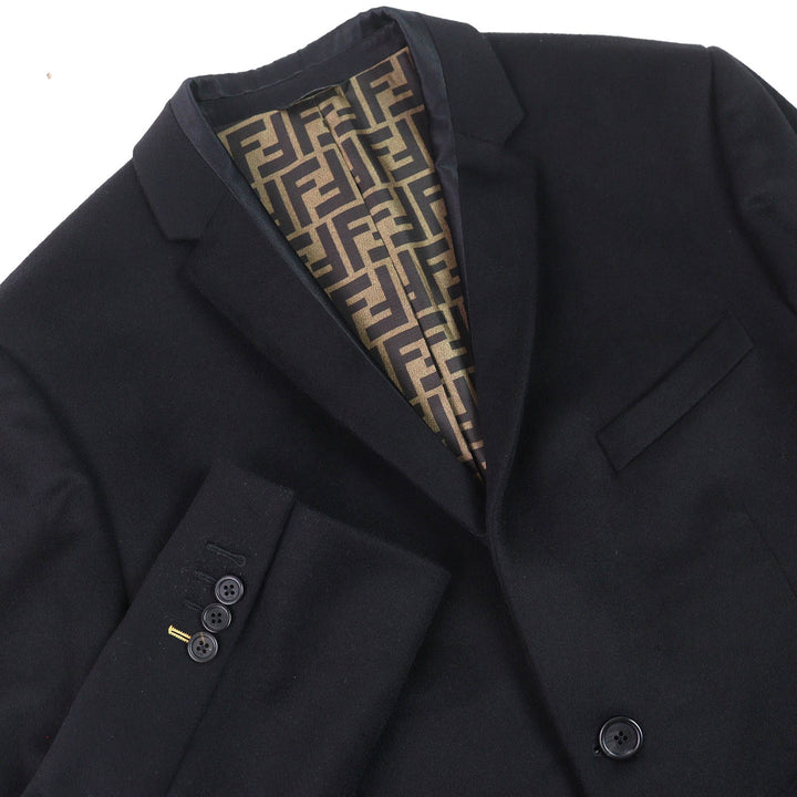 Excellent FENDI tailored jacket Lining FF logo Zucca Pattern black cashmere mens 52 FJ0562