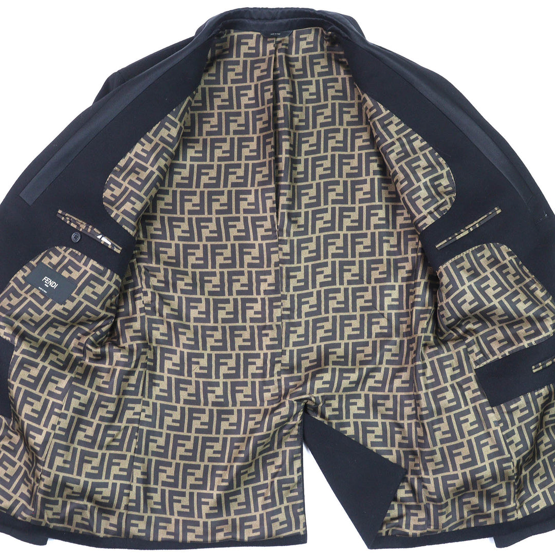Excellent FENDI tailored jacket Lining FF logo Zucca Pattern black cashmere mens 52 FJ0562