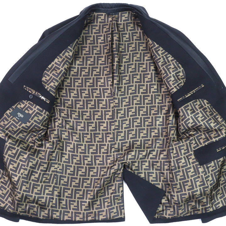 Excellent FENDI tailored jacket Lining FF logo Zucca Pattern black cashmere mens 52 FJ0562
