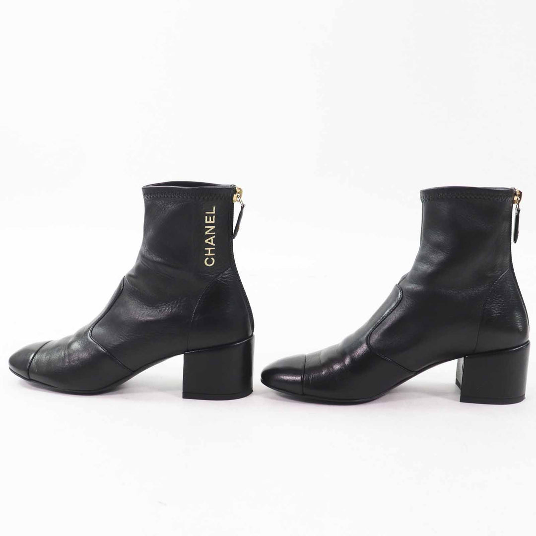 Great CHANEL short boots COCO MarkZIPTOP Black gold leather Women 35.5 G39160