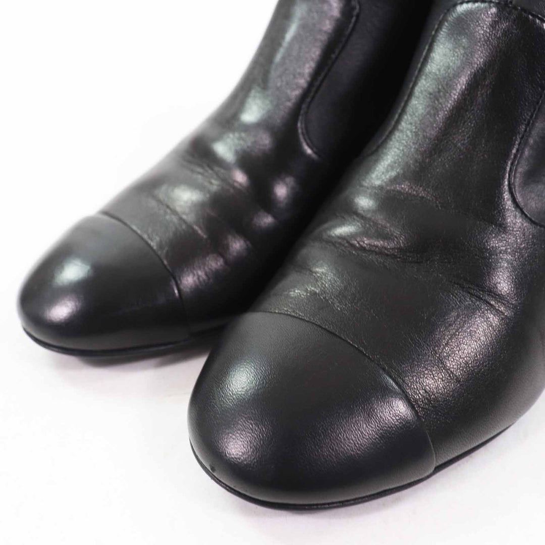 Great CHANEL short boots COCO MarkZIPTOP Black gold leather Women 35.5 G39160