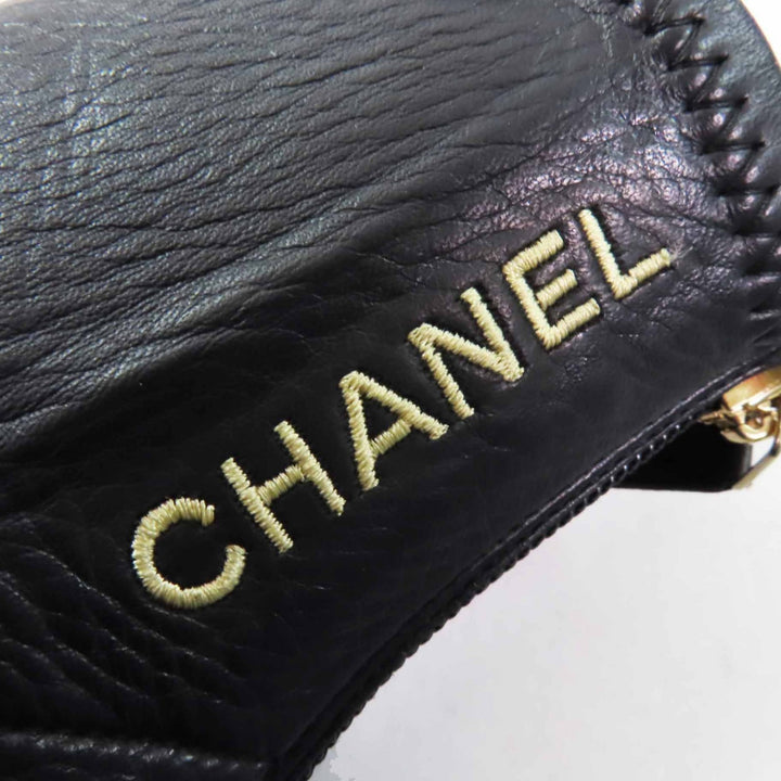Great CHANEL short boots COCO MarkZIPTOP Black gold leather Women 35.5 G39160