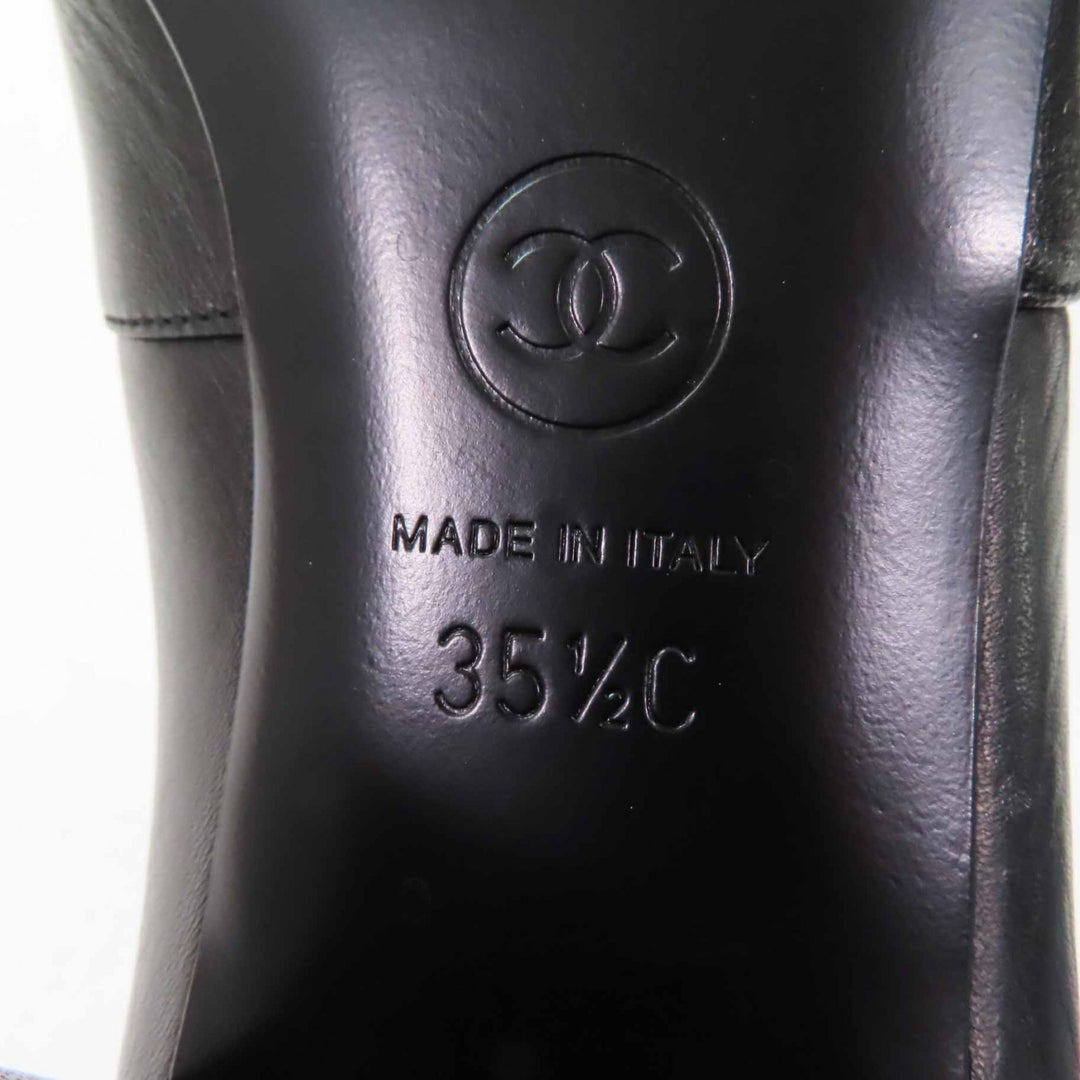 Great CHANEL short boots COCO MarkZIPTOP Black gold leather Women 35.5 G39160