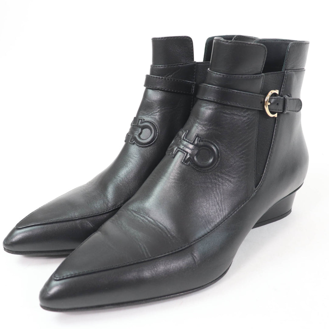 Great Salvatore Ferragamo short boots With Gancini Metal black leather Women