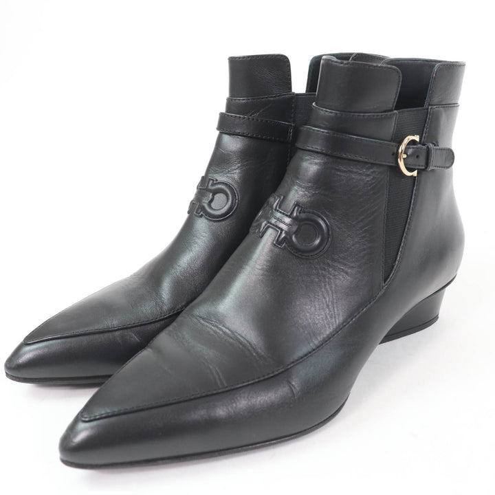 Great Salvatore Ferragamo short boots With Gancini Metal black leather Women