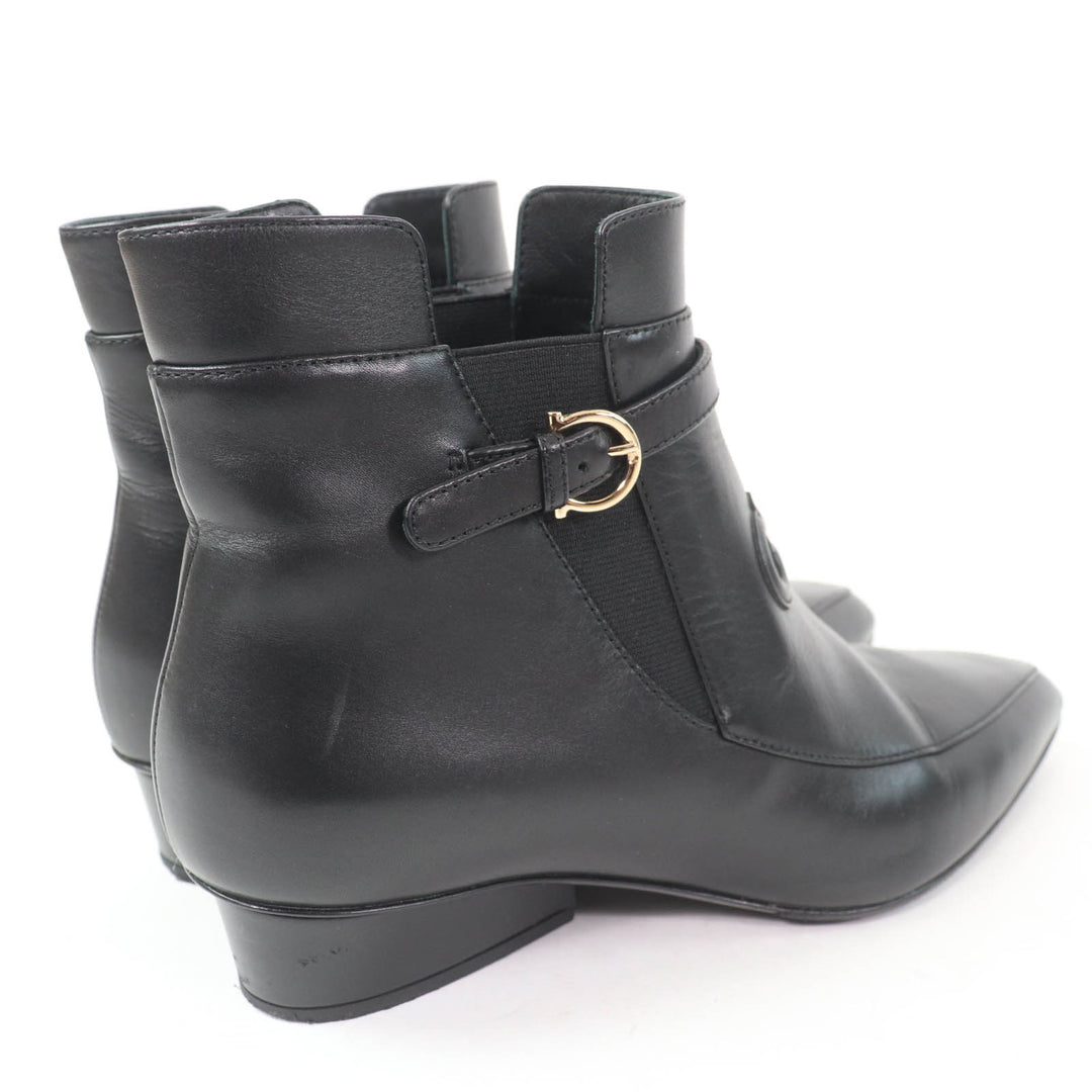 Great Salvatore Ferragamo short boots With Gancini Metal black leather Women