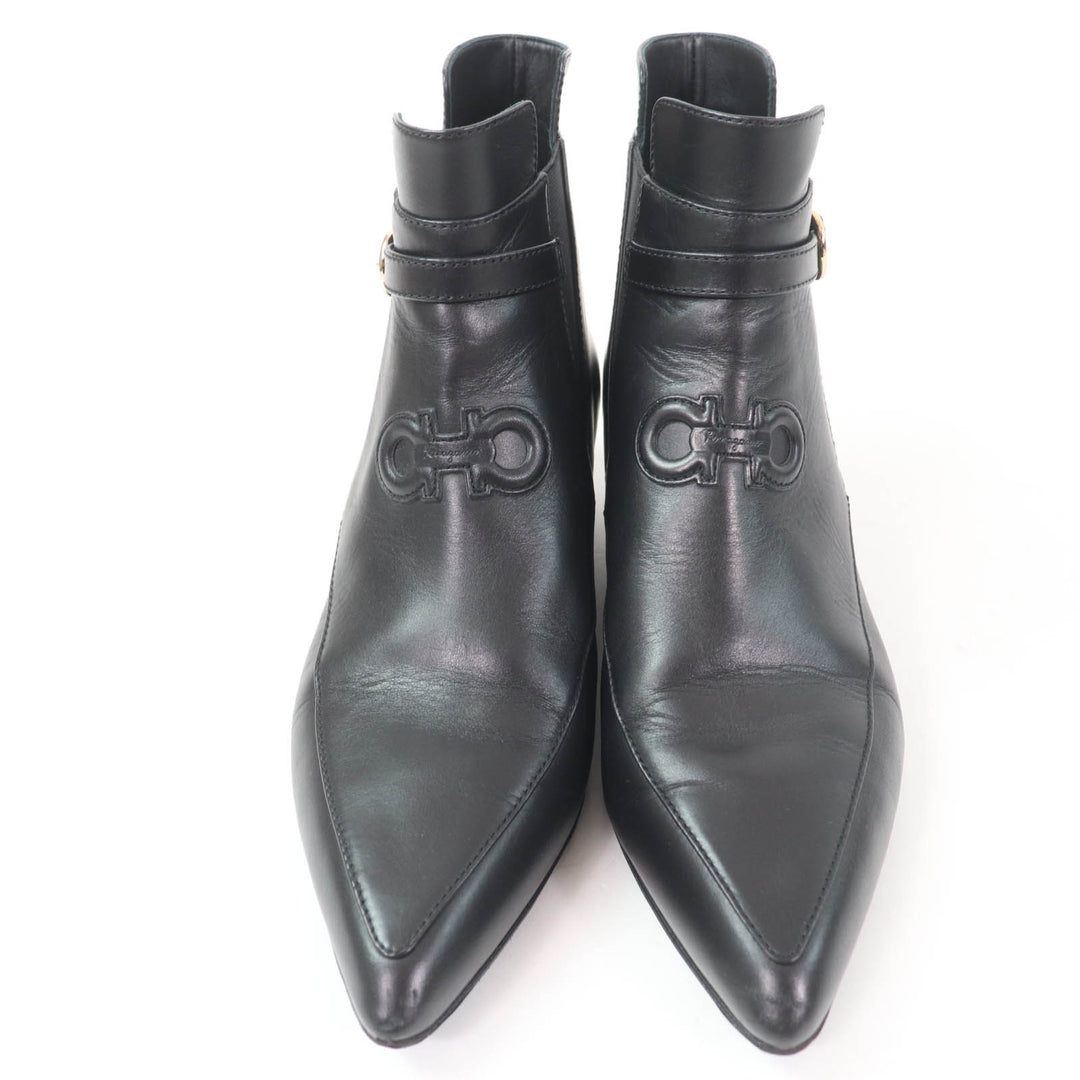 Great Salvatore Ferragamo short boots With Gancini Metal black leather Women