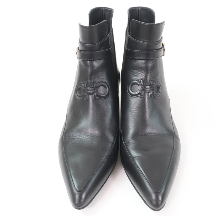 Great Salvatore Ferragamo short boots With Gancini Metal black leather Women