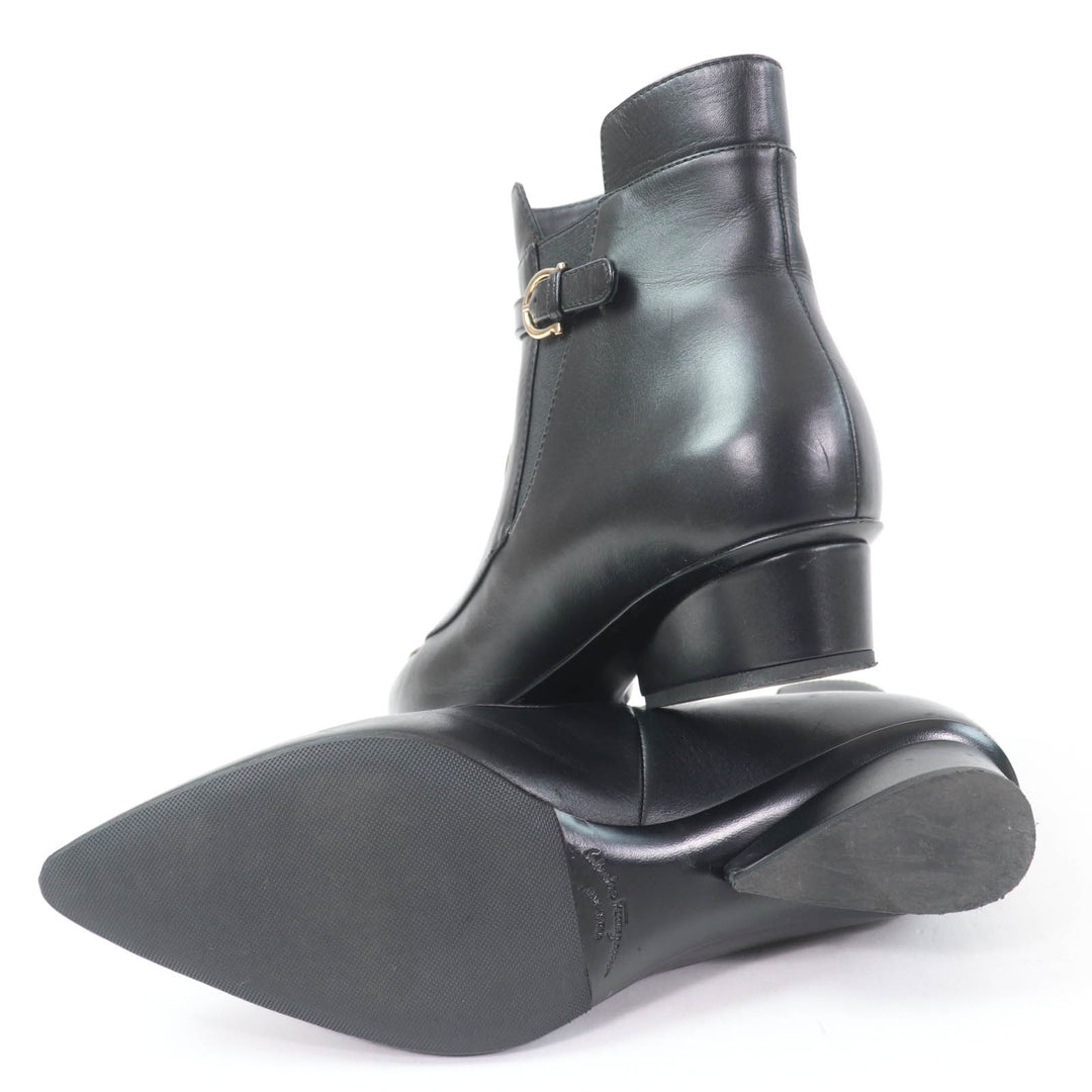 Great Salvatore Ferragamo short boots With Gancini Metal black leather Women