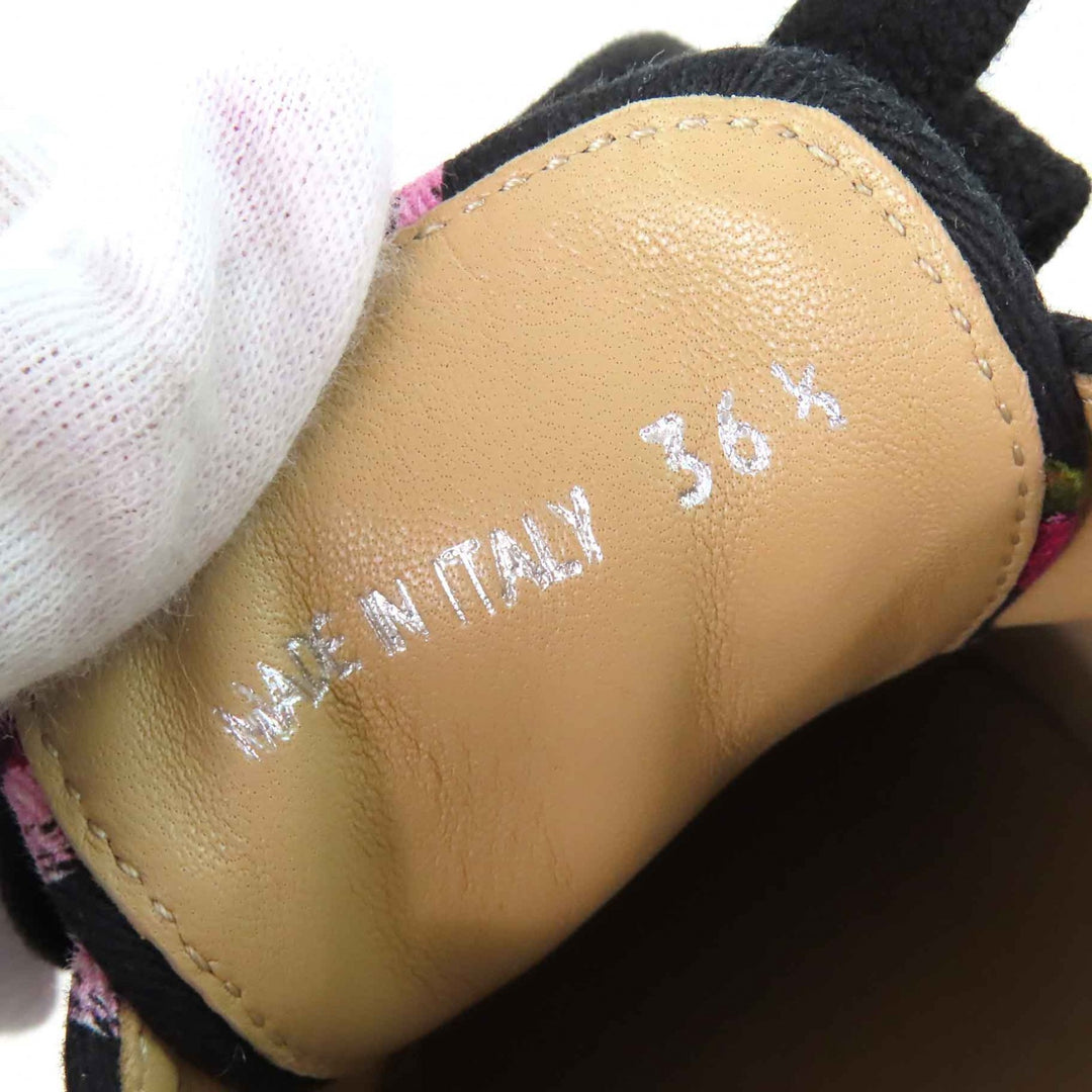 Pristine PRADA sneakers GABARDINE Floral Lace-up Espadrilles black pink canvas