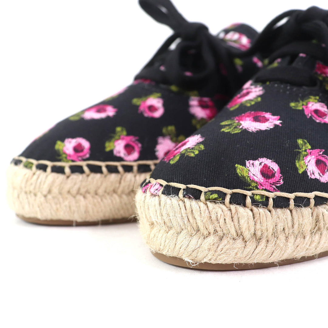 Pristine PRADA sneakers GABARDINE Floral Lace-up Espadrilles black pink canvas
