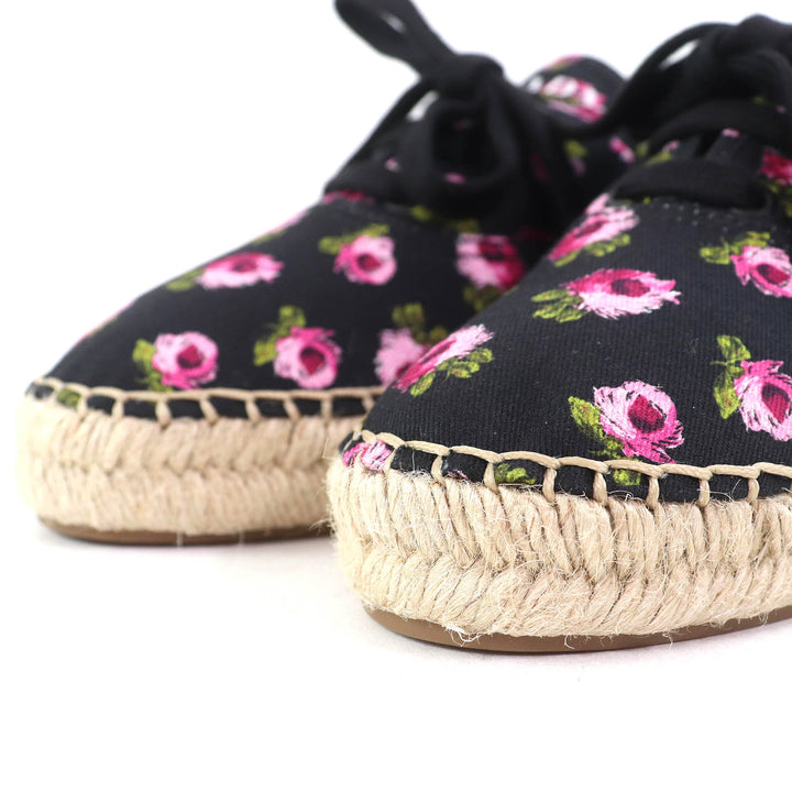 Pristine PRADA sneakers GABARDINE Floral Lace-up Espadrilles black pink canvas