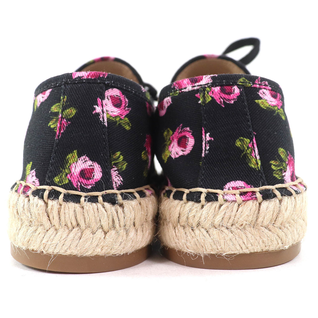 Pristine PRADA sneakers GABARDINE Floral Lace-up Espadrilles black pink canvas