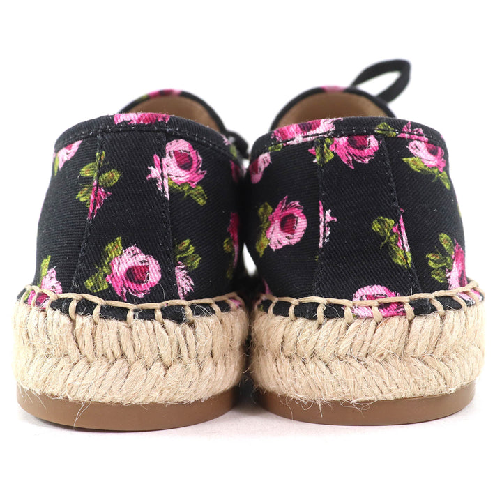Pristine PRADA sneakers GABARDINE Floral Lace-up Espadrilles black pink canvas