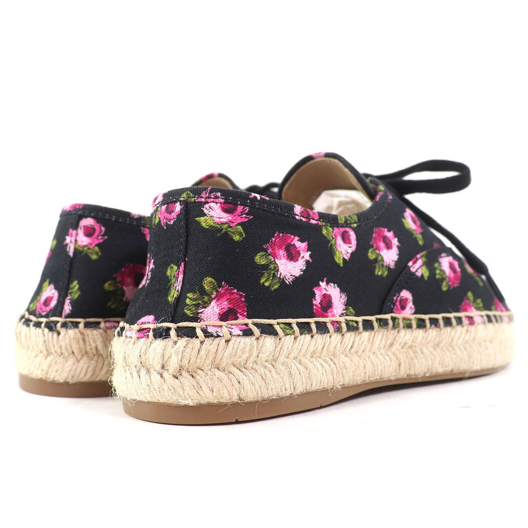 Pristine PRADA sneakers GABARDINE Floral Lace-up Espadrilles black pink canvas