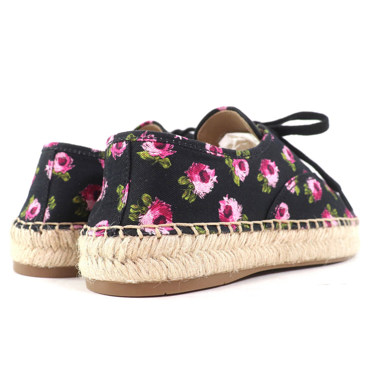 Pristine PRADA sneakers GABARDINE Floral Lace-up Espadrilles black pink canvas