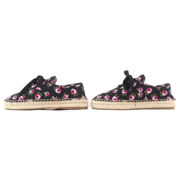 Pristine PRADA sneakers GABARDINE Floral Lace-up Espadrilles black pink canvas