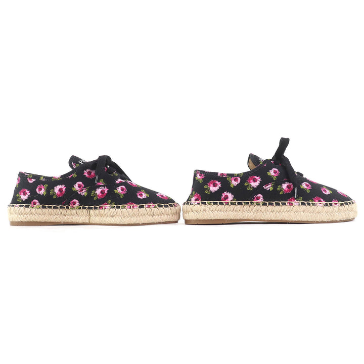 Pristine PRADA sneakers GABARDINE Floral Lace-up Espadrilles black pink canvas