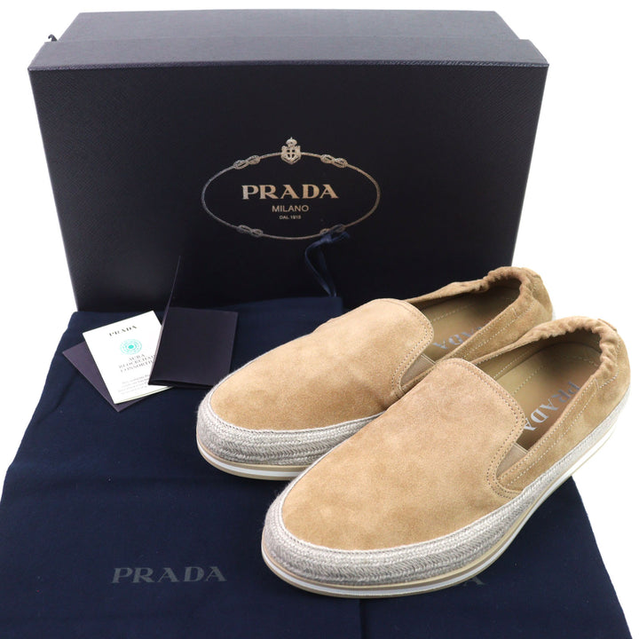 Pristine PRADA Slip-on natural Suede leather mens 6.5 2DG126