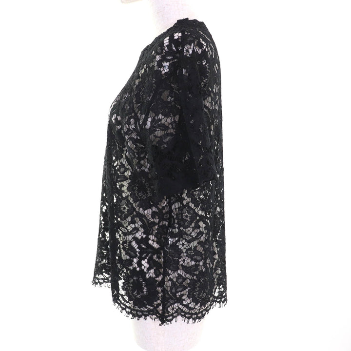 Excellent VALENTINO tops VLTN logo all lace short sleeves black Rayon Women S