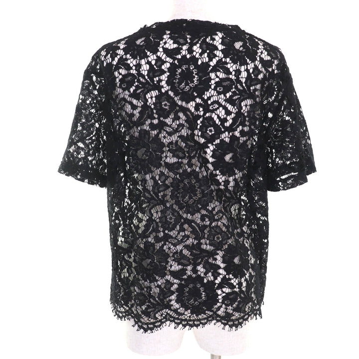 Excellent VALENTINO tops VLTN logo all lace short sleeves black Rayon Women S