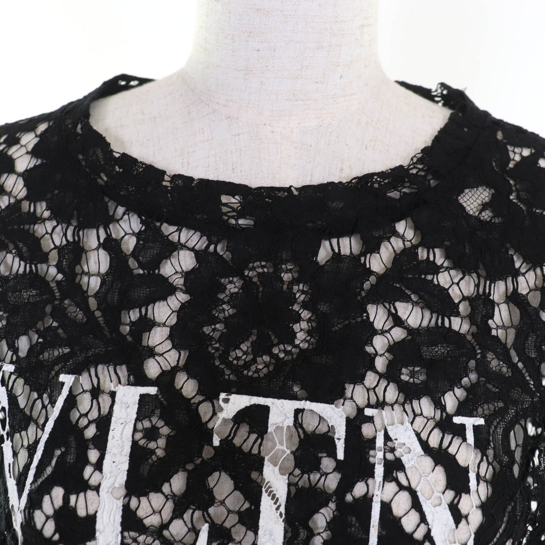 Excellent VALENTINO tops VLTN logo all lace short sleeves black Rayon Women S