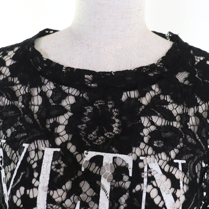 Excellent VALENTINO tops VLTN logo all lace short sleeves black Rayon Women S