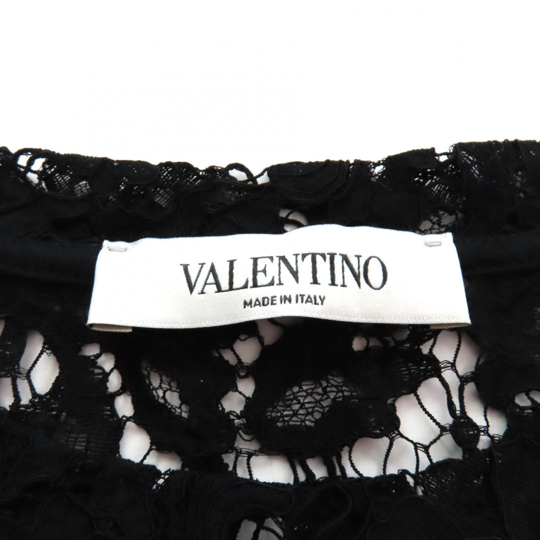 Excellent VALENTINO tops VLTN logo all lace short sleeves black Rayon Women S