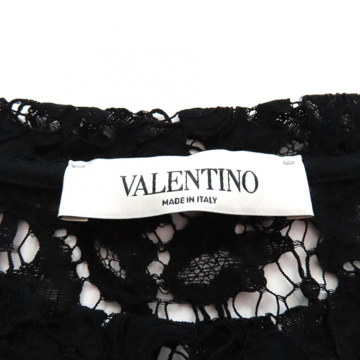 Excellent VALENTINO tops VLTN logo all lace short sleeves black Rayon Women S