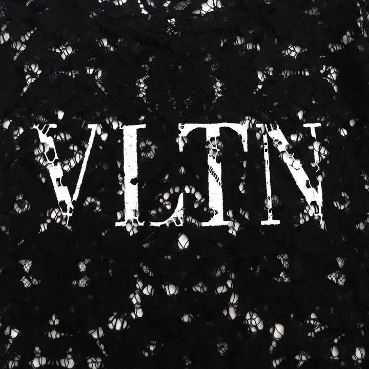 Excellent VALENTINO tops VLTN logo all lace short sleeves black Rayon Women S