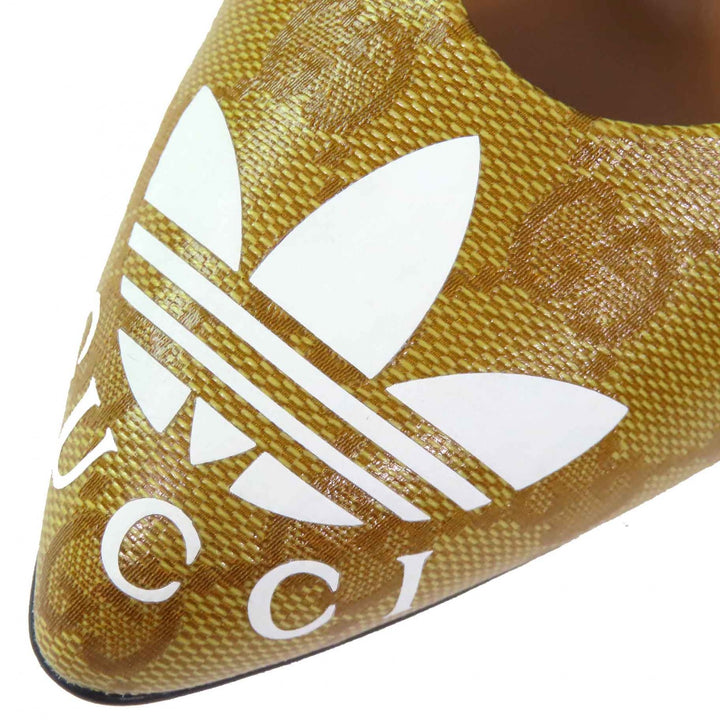 Pristine GUCCI×adidas pumps Trefoil Logo Pointed Toe GG Crystal Camel type 35 712221
