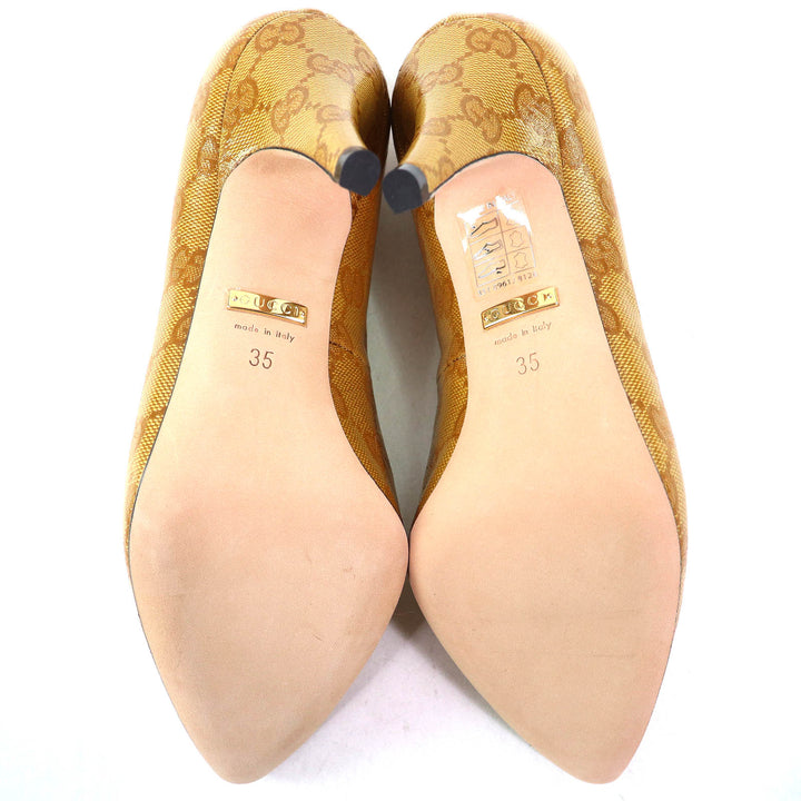 Pristine GUCCI×adidas pumps Trefoil Logo Pointed Toe GG Crystal Camel type 35 712221