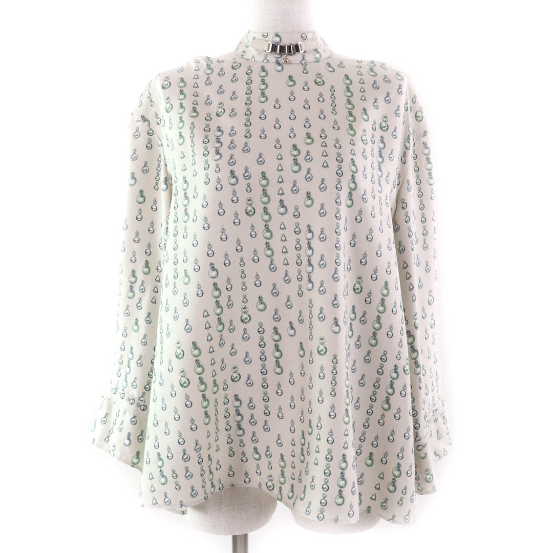 Excellent HERMES tops Beige green silk Women 38 2H0619DN