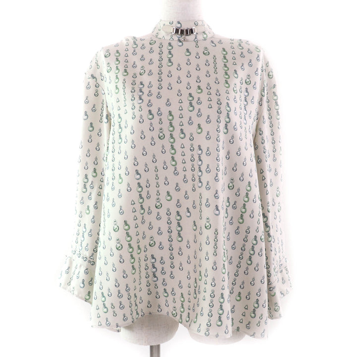 Excellent HERMES tops Beige green silk Women 38 2H0619DN