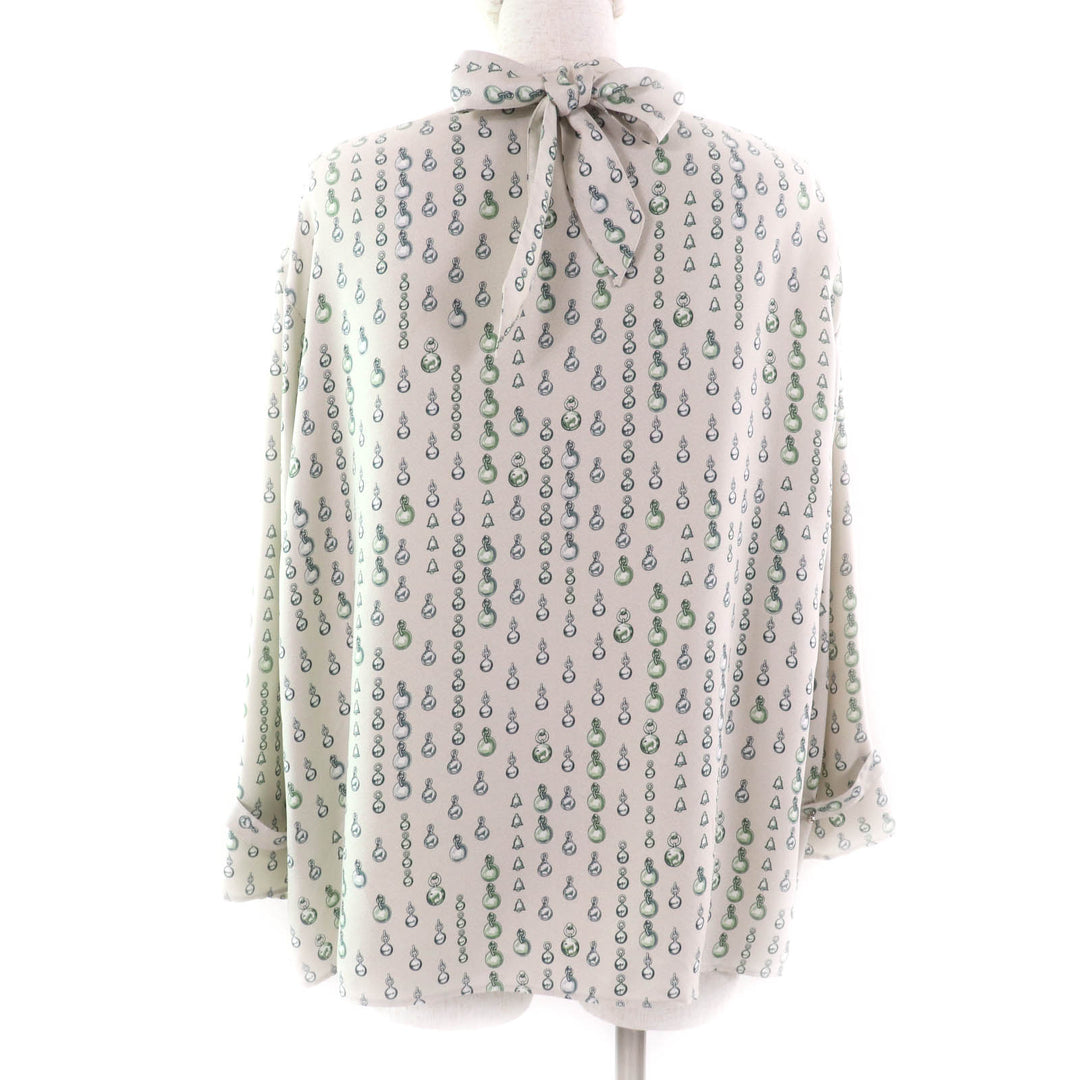 Excellent HERMES tops Beige green silk Women 38 2H0619DN