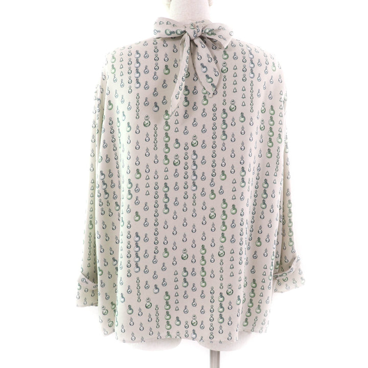 Excellent HERMES tops Beige green silk Women 38 2H0619DN