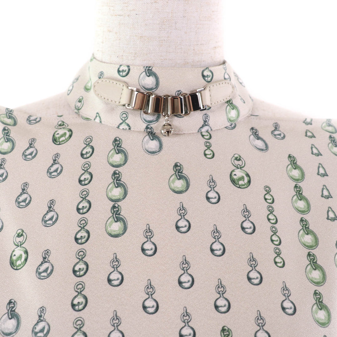 Excellent HERMES tops Beige green silk Women 38 2H0619DN