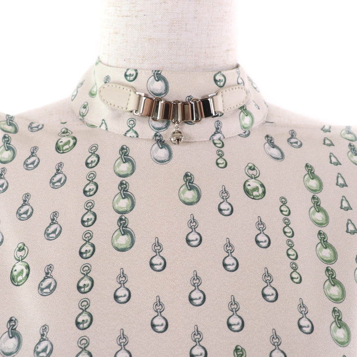 Excellent HERMES tops Beige green silk Women 38 2H0619DN