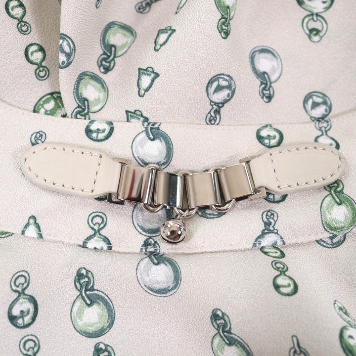 Excellent HERMES tops Beige green silk Women 38 2H0619DN
