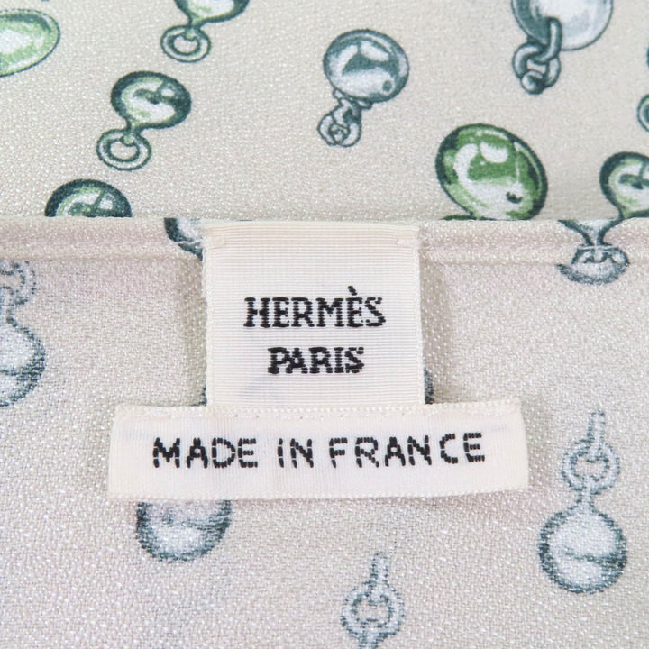 Excellent HERMES tops Beige green silk Women 38 2H0619DN