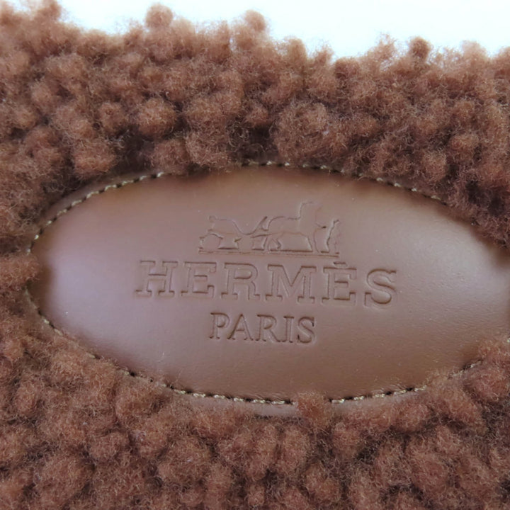 Pristine HERMES Sandals Oran Mules Flats Brown Mouton Women 37