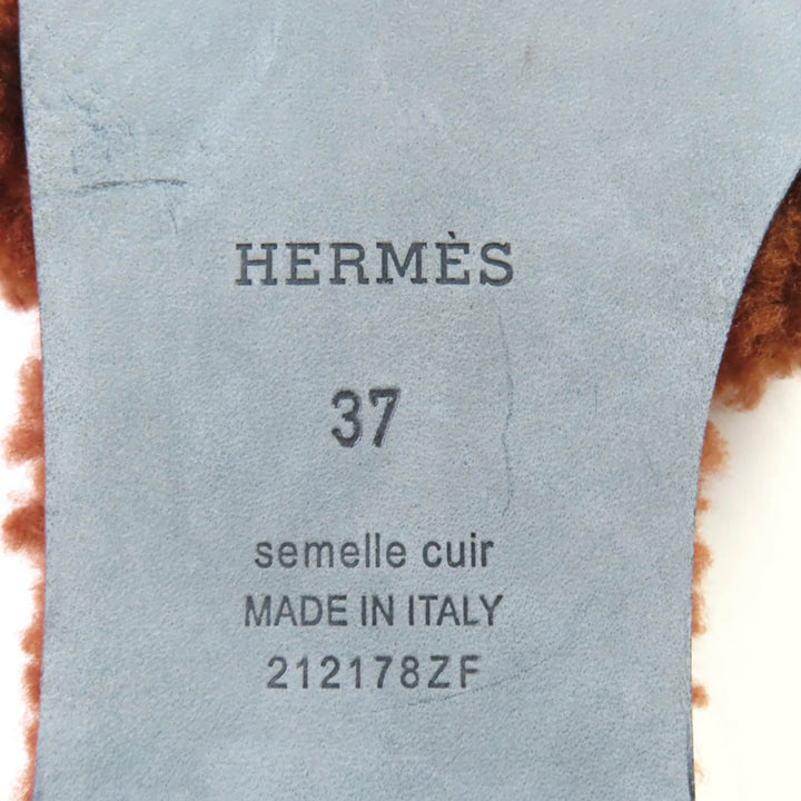 Pristine HERMES Sandals Oran Mules Flats Brown Mouton Women 37