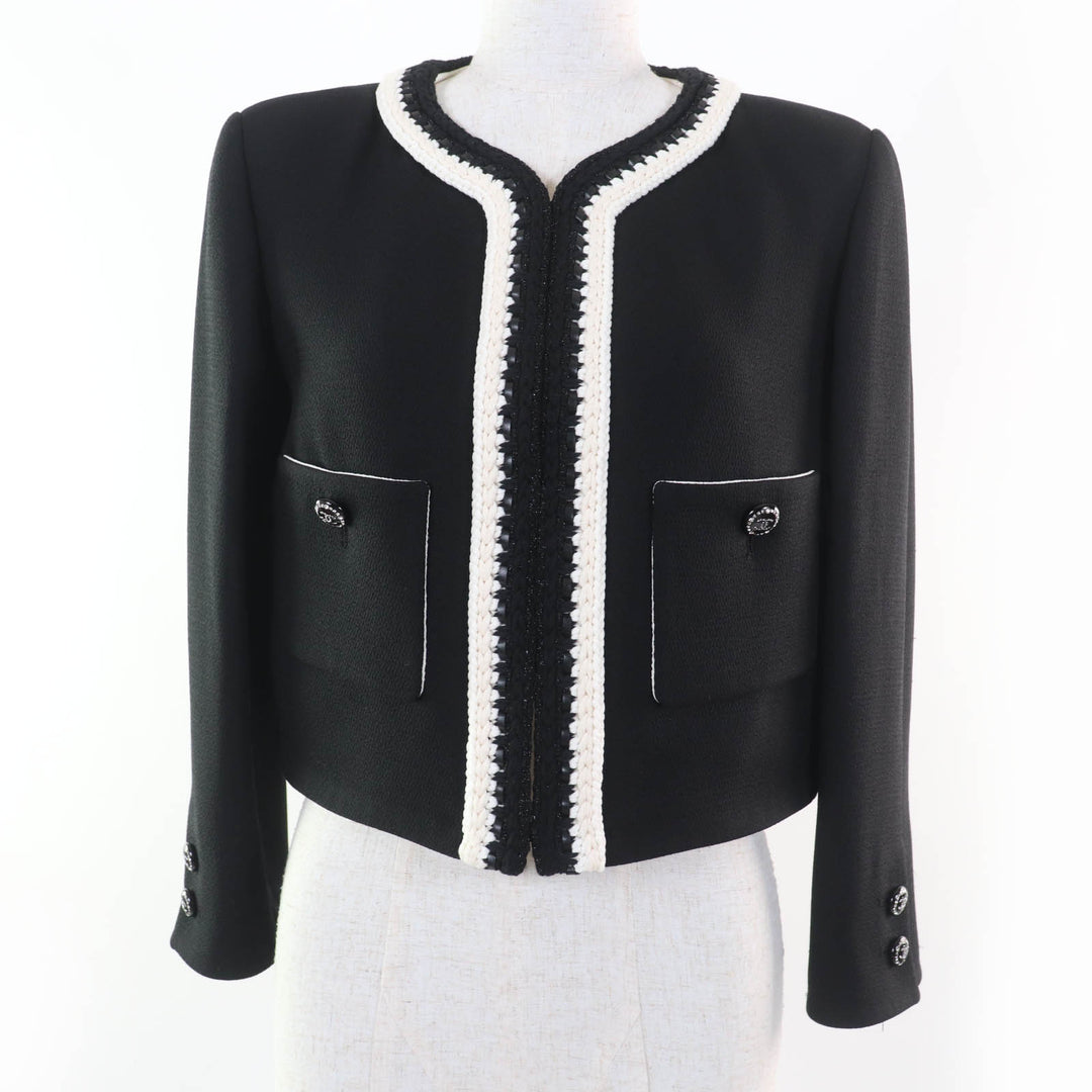 CHANEL Jacket Rhinestone COCO Mark Button No Collar silk 36 22C P71865V63363