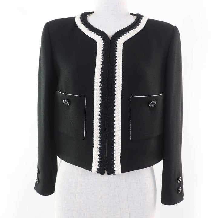 CHANEL Jacket Rhinestone COCO Mark Button No Collar silk 36 22C P71865V63363