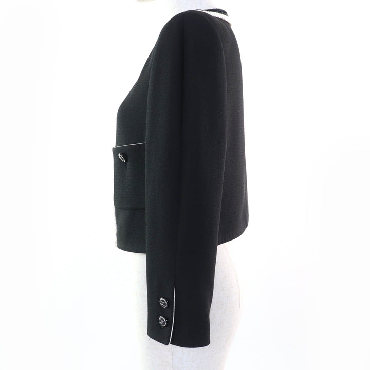 CHANEL Jacket Rhinestone COCO Mark Button No Collar silk 36 22C P71865V63363