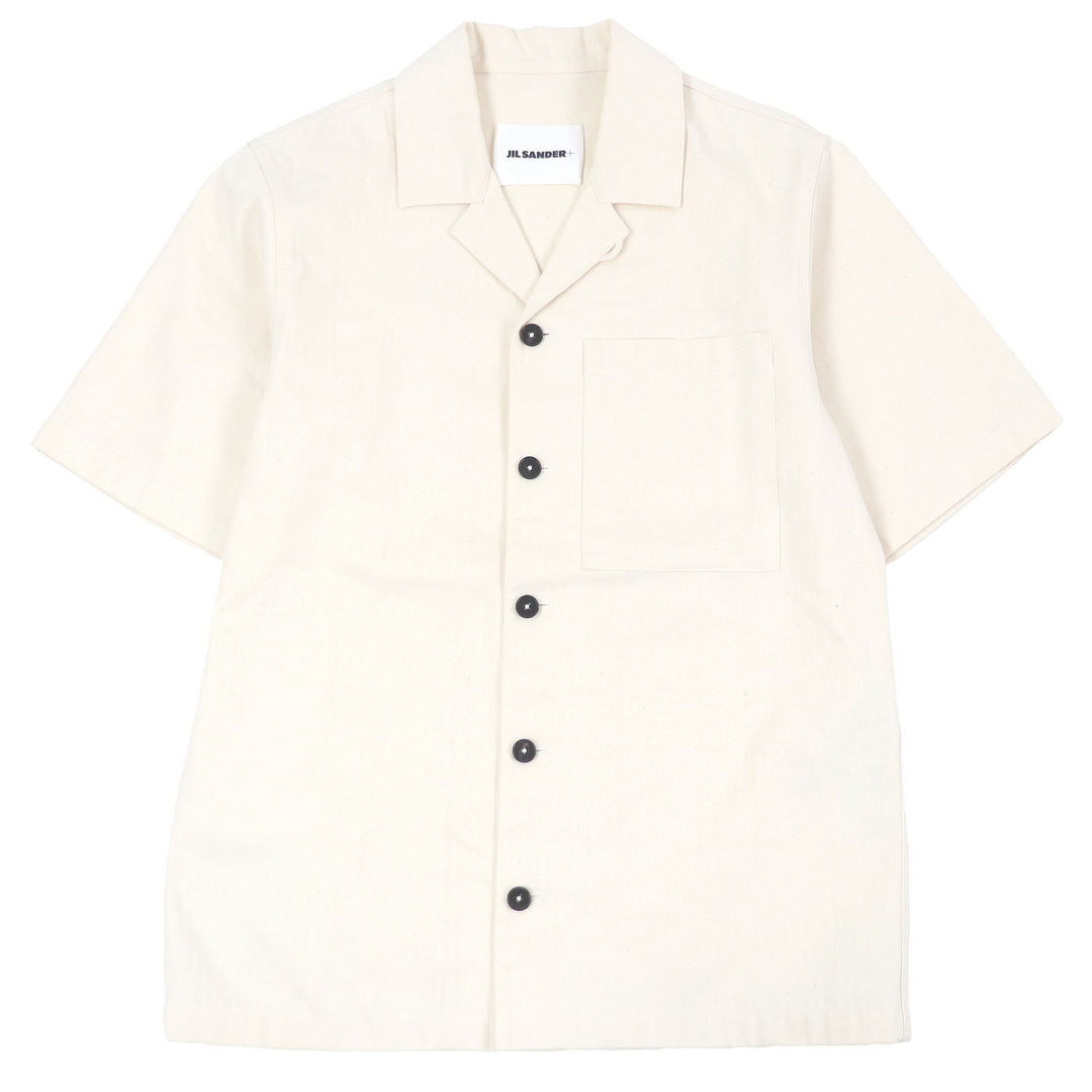Excellent JIL SANDER+ Short sleeve shirt Herringbone Patch Ivory cotton mens 44