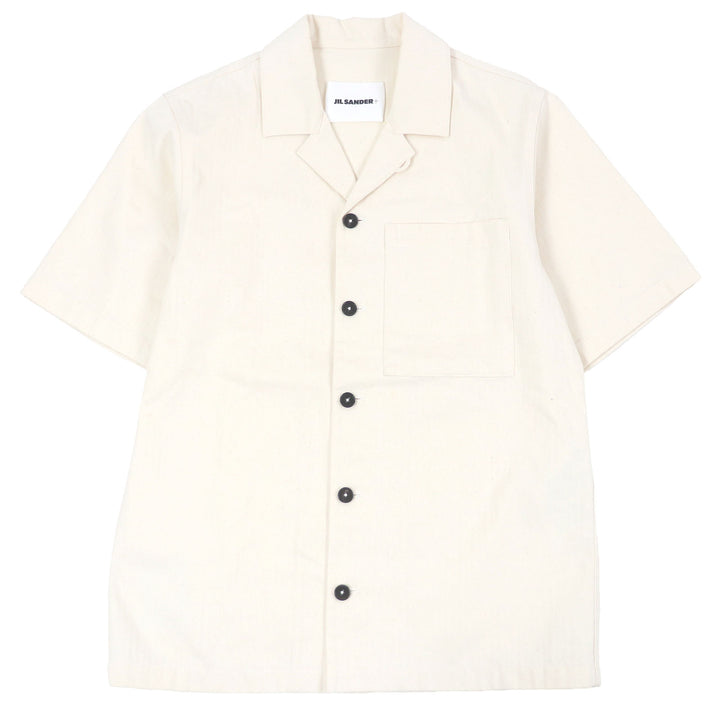 Excellent JIL SANDER+ Short sleeve shirt Herringbone Patch Ivory cotton mens 44