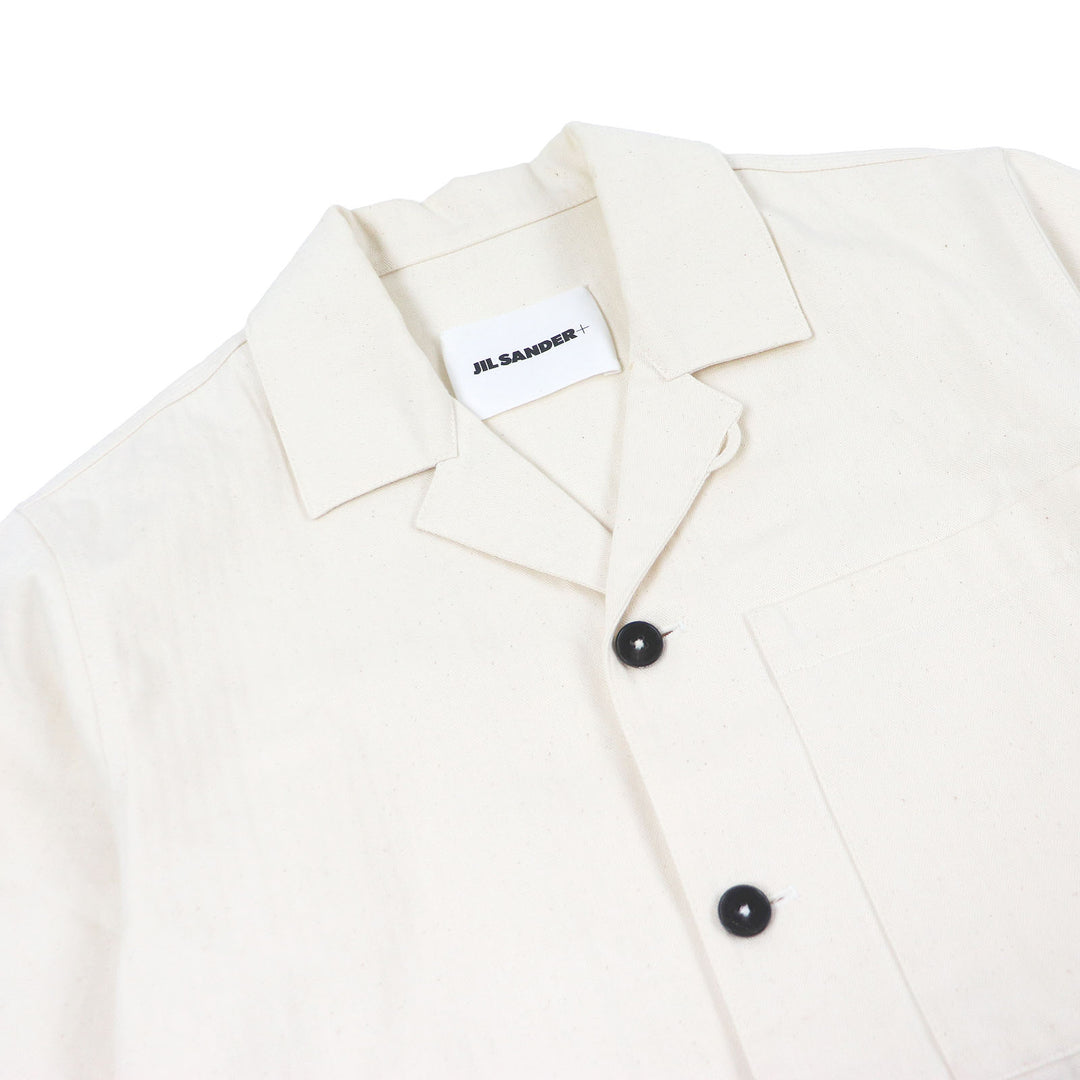 Excellent JIL SANDER+ Short sleeve shirt Herringbone Patch Ivory cotton mens 44